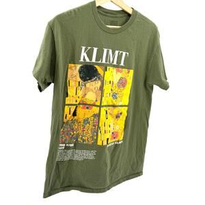 Pierce Archive Green 100% Cotton Gustav Klimt The Kiss Art Graphic T-shirt
